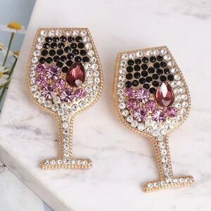 Wine cocktail drink earrings goblet glass Rhinestones | NWT